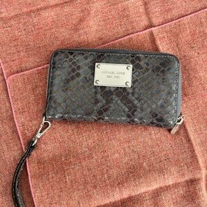 Michael Kors multi function grey Snake Print Wristlet.